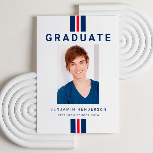 Faire-part Moderne Red Blue Photo Graduation (Modern Red Blue Photo Graduation Announcement)