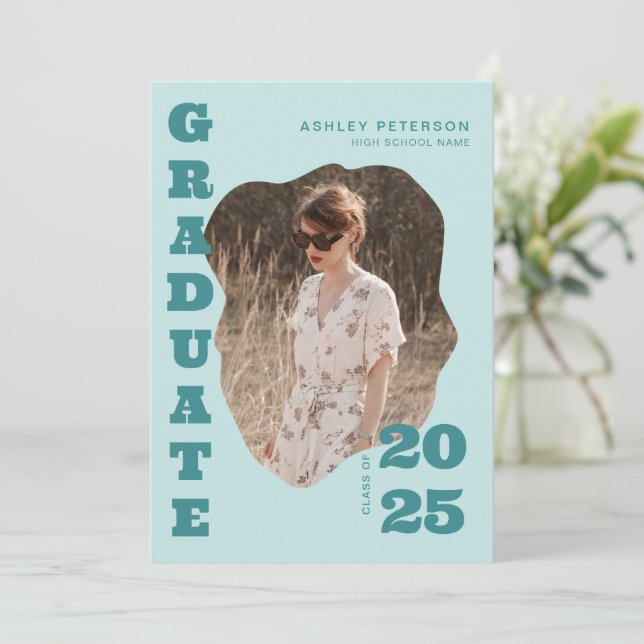 Faire-part Moderne Retro Typographie Turquoise Diplôme photo (Debout devant)
