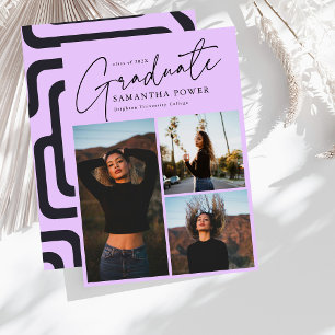 Faire-part Moderne Script 3 Photos Graduation géométrique