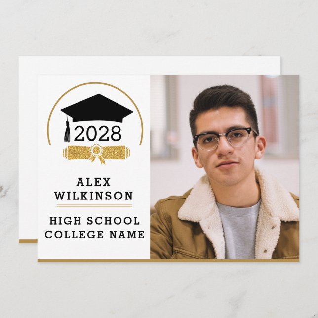 Faire-part Moderne Script Grad Casquette Simple Photo Graduat (Devant / Derrière)