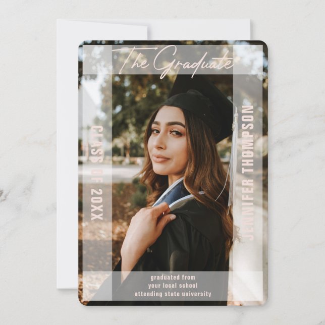 Faire-part Moderne Simple Blush Vellum Photo Graduation (Devant)