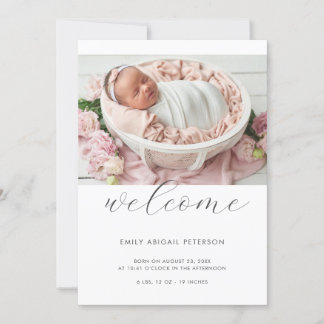 Faire-part Moderne Simple Chic Accueil Bébé Fille garçon Phot