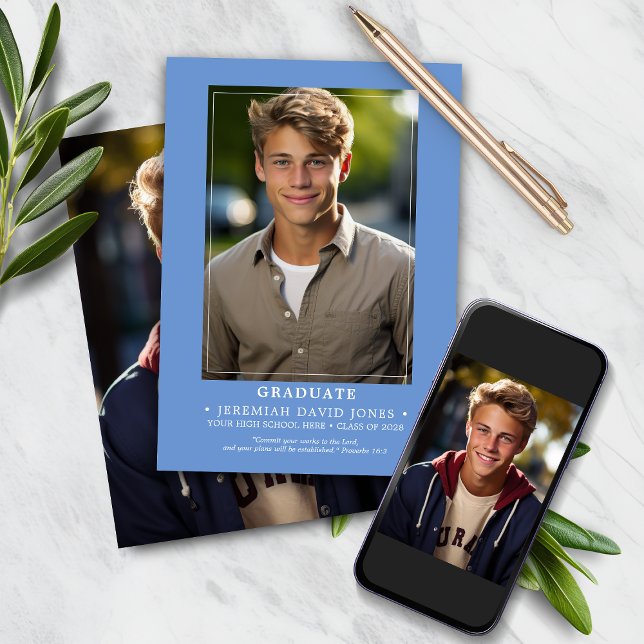Faire-part Moderne simple Cornflower Blue Photo Graduation (Créateur téléchargé)