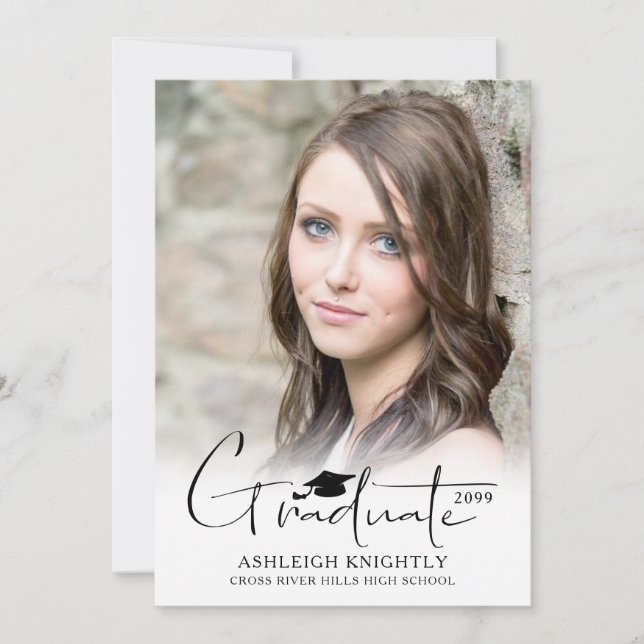 Faire-part Moderne simple lettres main Casquette 2 Photos (Devant)