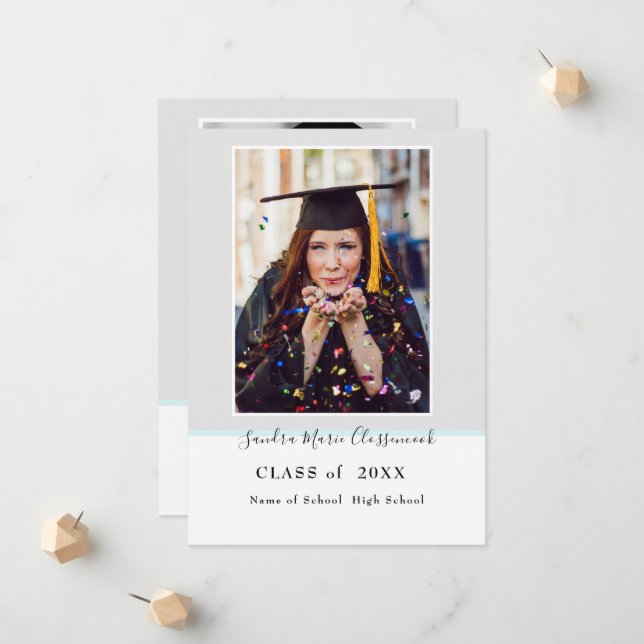 Faire-part Moderne Simple Minimal Gris Aqua Turquoise Remise  (Devant/Arrière en situation)