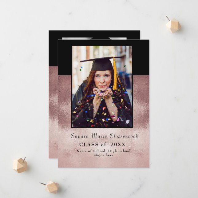 Faire-part Moderne Simple Minimal Rose Diplôme noir Announ (Devant/Arrière en situation)