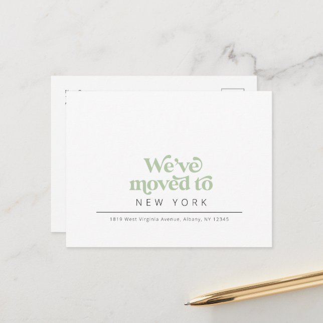 Faire-part Moderne simple rétro carte postale mouvement faire (Devant/Arrière en situation)