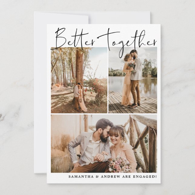 Faire-part Moderne simple script chic 6 photos fiançailles (Devant)