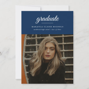Faire-part Moderne Simple Script Deux Photo Blue Graduation