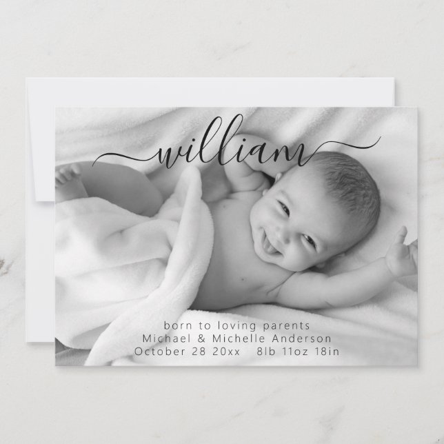 Faire-part Moderne Simple Script Photo Sweet Baby Birth (Devant)