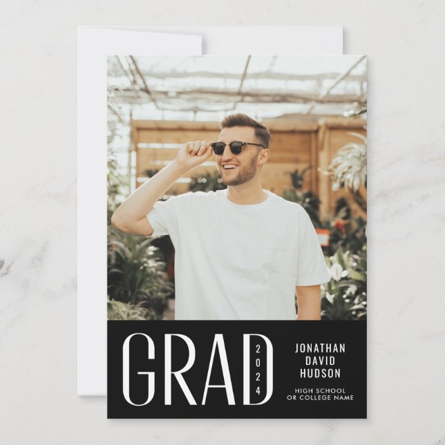 Faire-part Moderne Sleek Black Deux Photo Graduation (Devant)