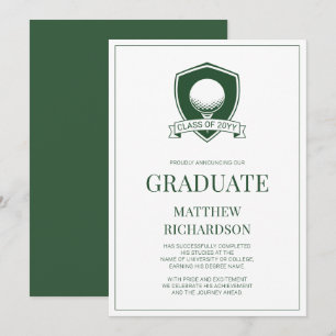Faire-part Moderne Vert et Blanc Simple Diplôme de Golf