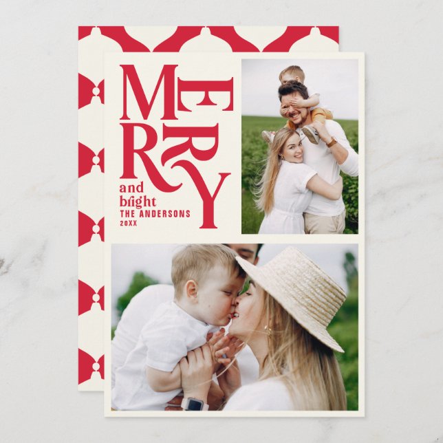 Faire-part Moderne vintage rétro Chritsmas photo rouge (Devant / Derrière)