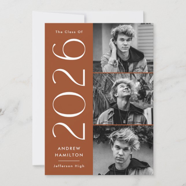 Faire-part Modernité Simplicité Rust 3 Photo 2023 Remise de d (Devant)