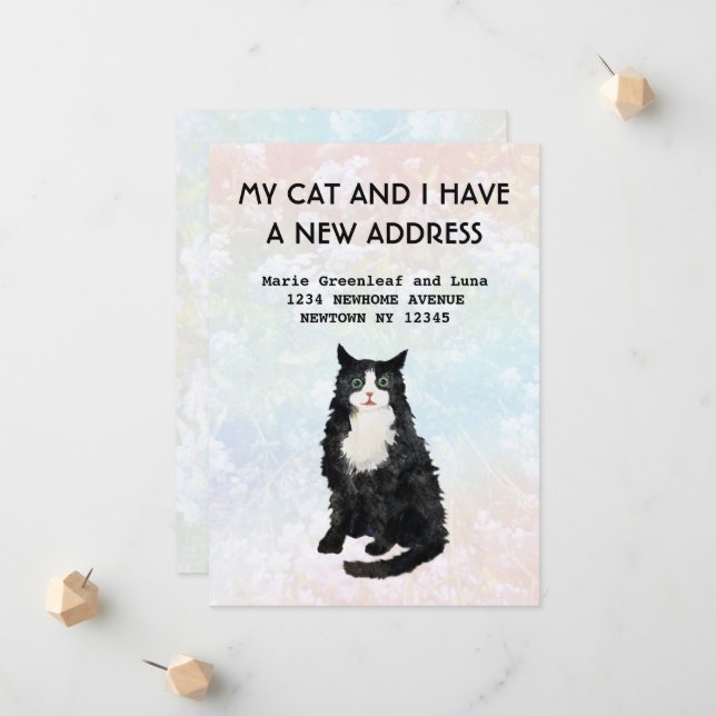 Faire-part Mon chat et moi avons déménagé Annonce (Devant/Arrière en situation)