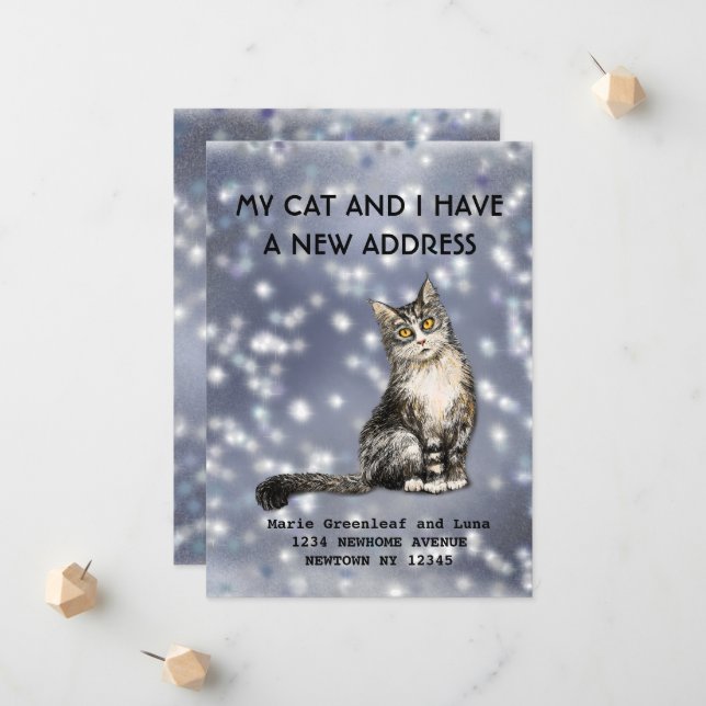 Faire-part Mon chat et moi avons déménagé Annonce (Devant/Arrière en situation)