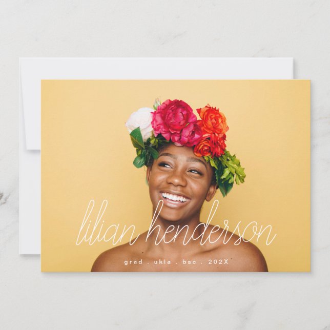 Faire-part Mon nom Script Grad Gradué deuxième photo (Devant)