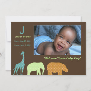 Faire-part Monogramme animal africain : bleu