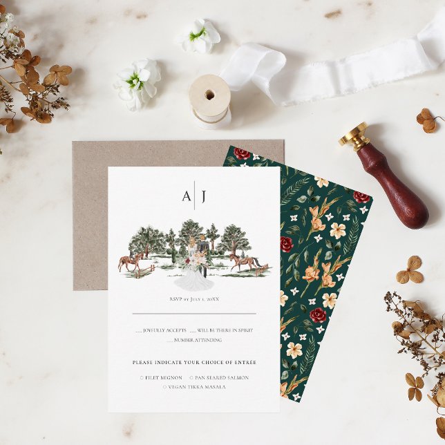 Faire-part Monogramme | Aquarelle Equestre Mariage RSVP (Créateur téléchargé)