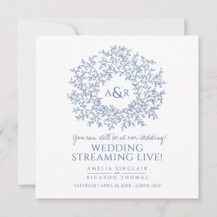Faire-part Monogramme blanc bleu feuille mariage live stream