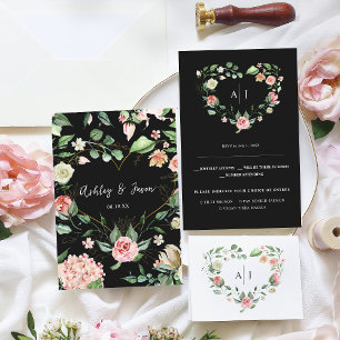 Faire-part Monogramme   Botanique Floral Coeur Mariage RSVP