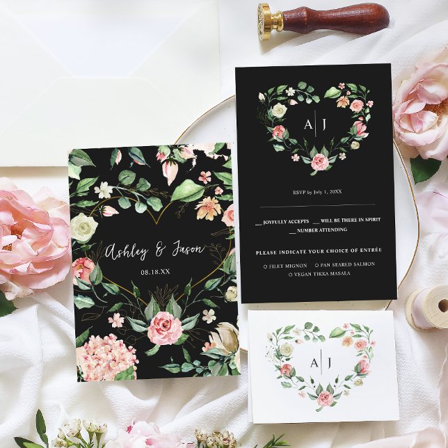 Faire-part Monogramme | Botanique Floral Coeur Mariage RSVP (Créateur téléchargé)
