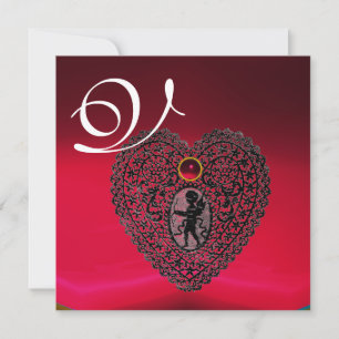 Faire-part MONOGRAMME CARDIAQUE DE LAMPE CUPIDE, rouge bordea