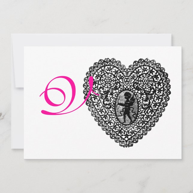 Faire-part MONOGRAMME COEUR DE LAMPE CUPIDE, fuchsia rose (Devant)