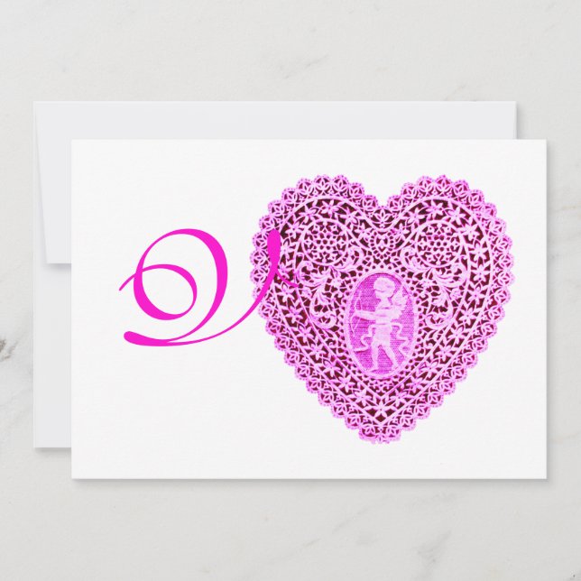 Faire-part MONOGRAMME DE COEUR DE LAINE CUPIDE, or fuchsia ro (Devant)