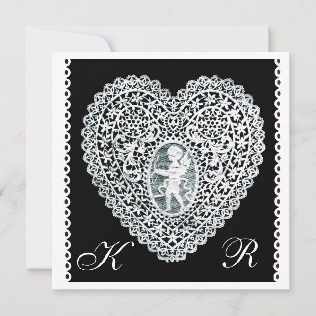 Faire-part MONOGRAMME DE COEUR DE LAMPE CUPIDE, papier feutre (Devant)