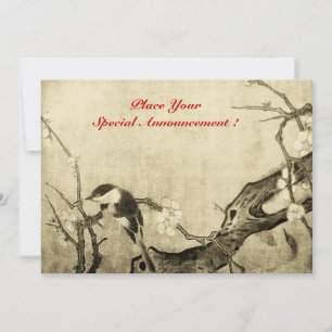 Faire-part MONOGRAMME D'OISEAU DE PRINTEMPS, brun sépia rouge