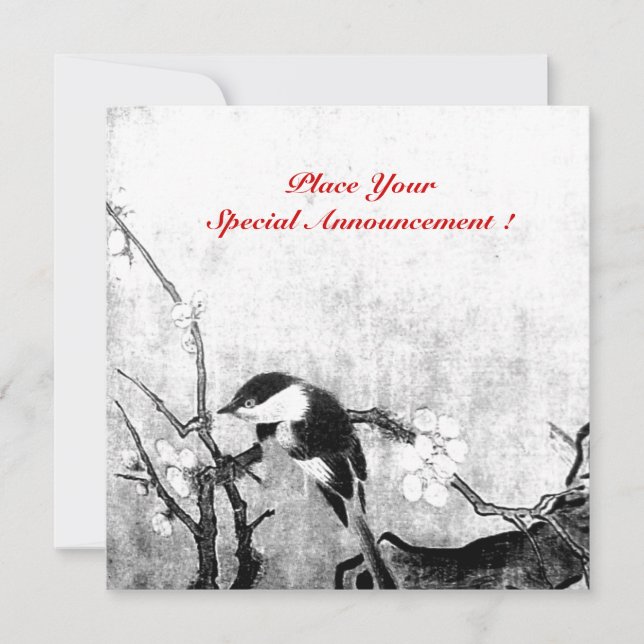 Faire-part MONOGRAMME D'OISEAU DE PRINTEMPS noir blanc gris (Devant)