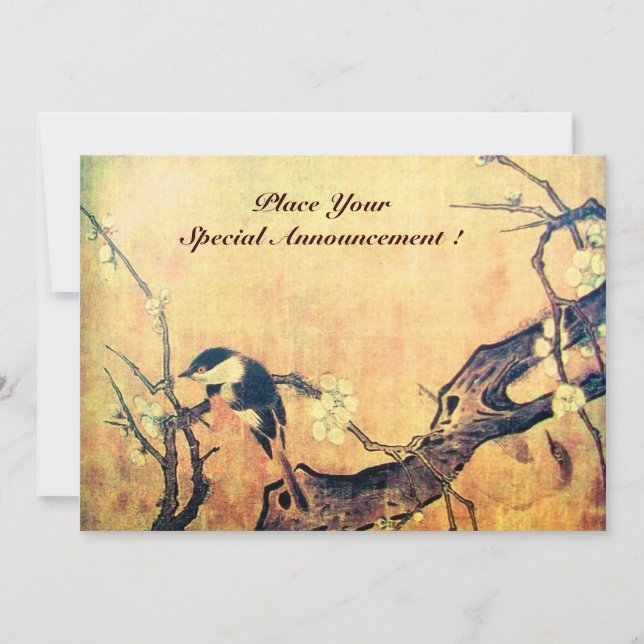 Faire-part MONOGRAMME D'OISEAU DE PRINTEMPS, Or Jaune Brun (Devant)