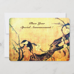 Faire-part MONOGRAMME D'OISEAU DE PRINTEMPS, Or Jaune Brun