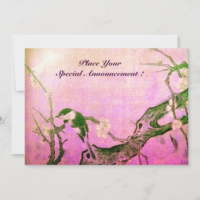 Faire-part MONOGRAMME D'OISEAU DE PRINTEMPS rose marron viole (Devant)
