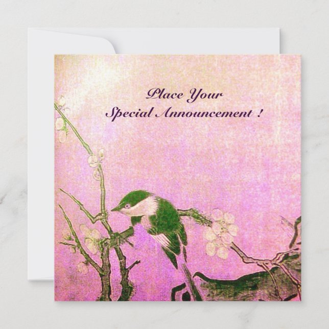 Faire-part MONOGRAMME D'OISEAU DE PRINTEMPS rose marron viole (Devant)