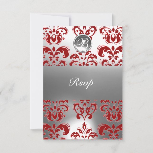 FAIRE-PART MONOGRAMME EN PIERRE DE GEM DE DAMASK ROUGE ET BLA (Devant)