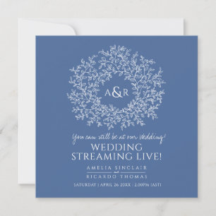 Faire-part Monogramme feuilles bleues classiques mariage en d