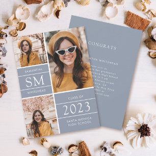 Faire-part Monogramme moderne Collage photo Dusty Blue