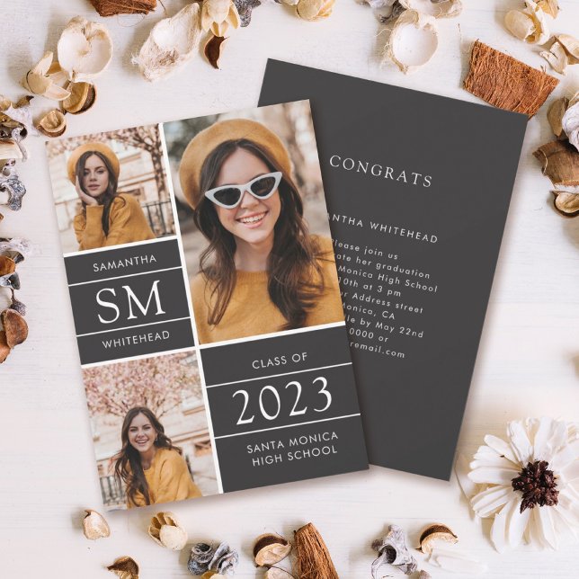 Faire-part Monogramme moderne Collage photo Soft Black (Créateur téléchargé)