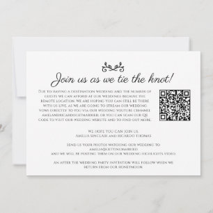 Faire-part Monogramme noir blanc mariage live stream code QR