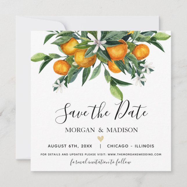 Faire-part Monogramme Oranges Enregistrer la date (Devant)