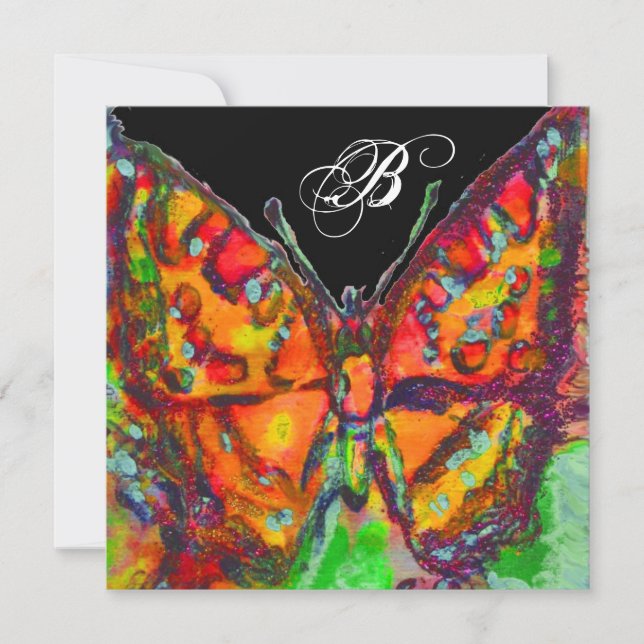 FAIRE-PART MONOGRAMME ROUGE BOUTTERFLY BLEU OR JAUNE SPARKLES (Devant)