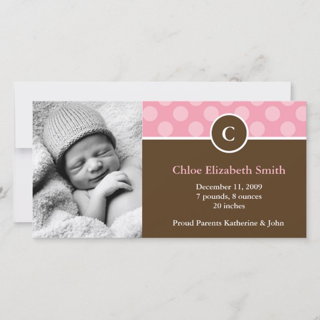 Faire-part Monogrammes Pois roses Annonces bébé (Devant)