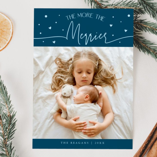 Faire-part More The Merrier Christmas Teal Photo Birth  (Créateur téléchargé)