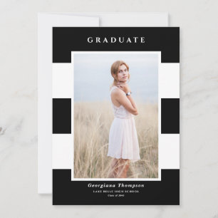 Faire-part Motif rayures noir et blanc Photo Graduation