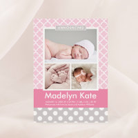Motif rose gris moderne bébé fille photo naissance