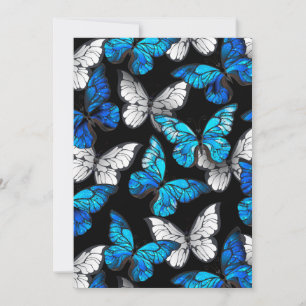 Faire-part Motif sans couleur foncée avec papillons bleus Mor