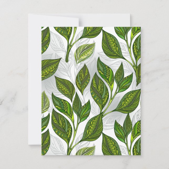 Faire-part Motif sans couture avec Feuilles de thé vert (Devant)