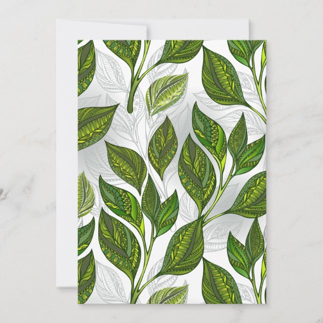 Faire-part Motif sans couture avec Feuilles de thé vert (Devant)